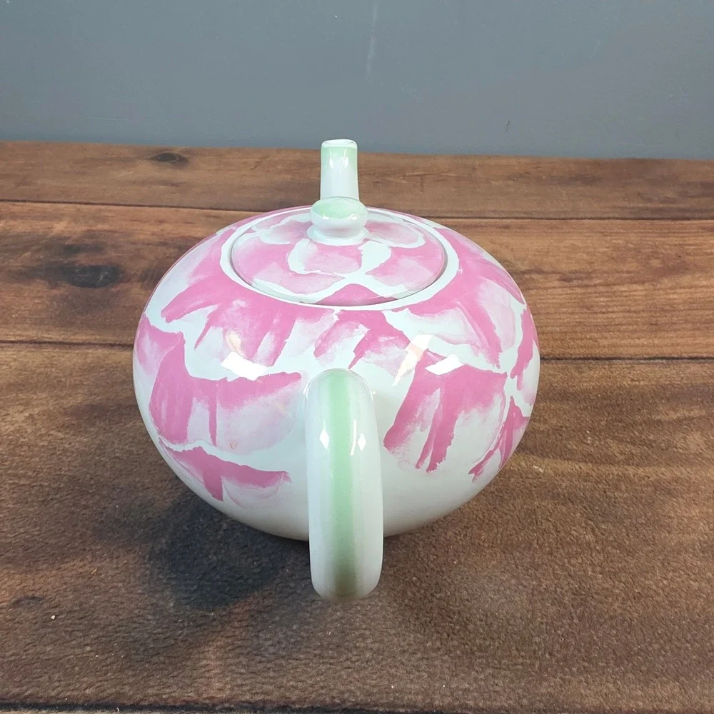 Porta Teapot Raul Da Bernarda 1992 Pink Green Excellent Floral Ceramic Portugal
